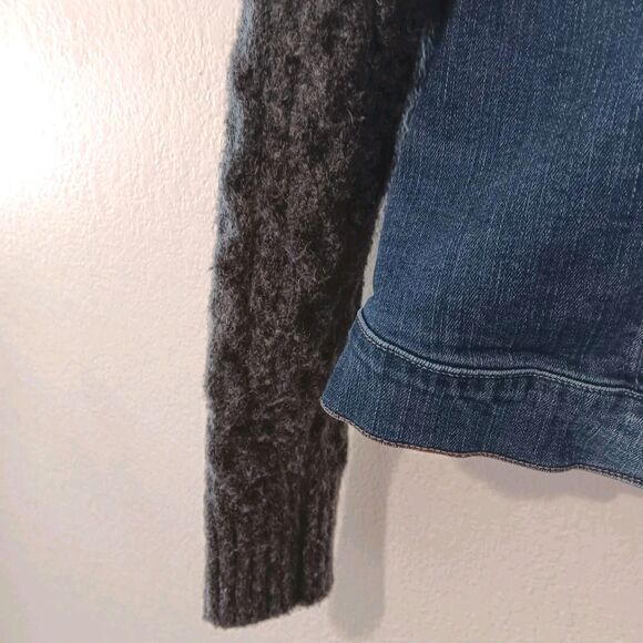 Silver Jeans Co XL Hybrid Denim Jean Jacket Gray Cable Knit Sweater Sleeves - Picture 6 of 13